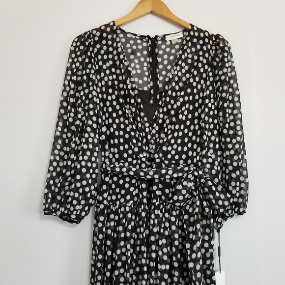 NWT Calvin Klein Black White Polka Dot Maxi Dress Size 2 - Picture 3 of 10